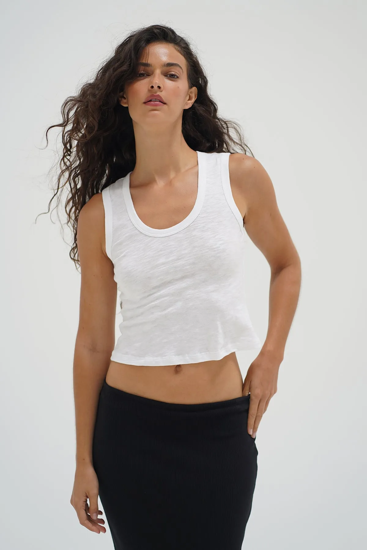 Fashion Design Cozy Vibe Deep U Cotton Tank - White