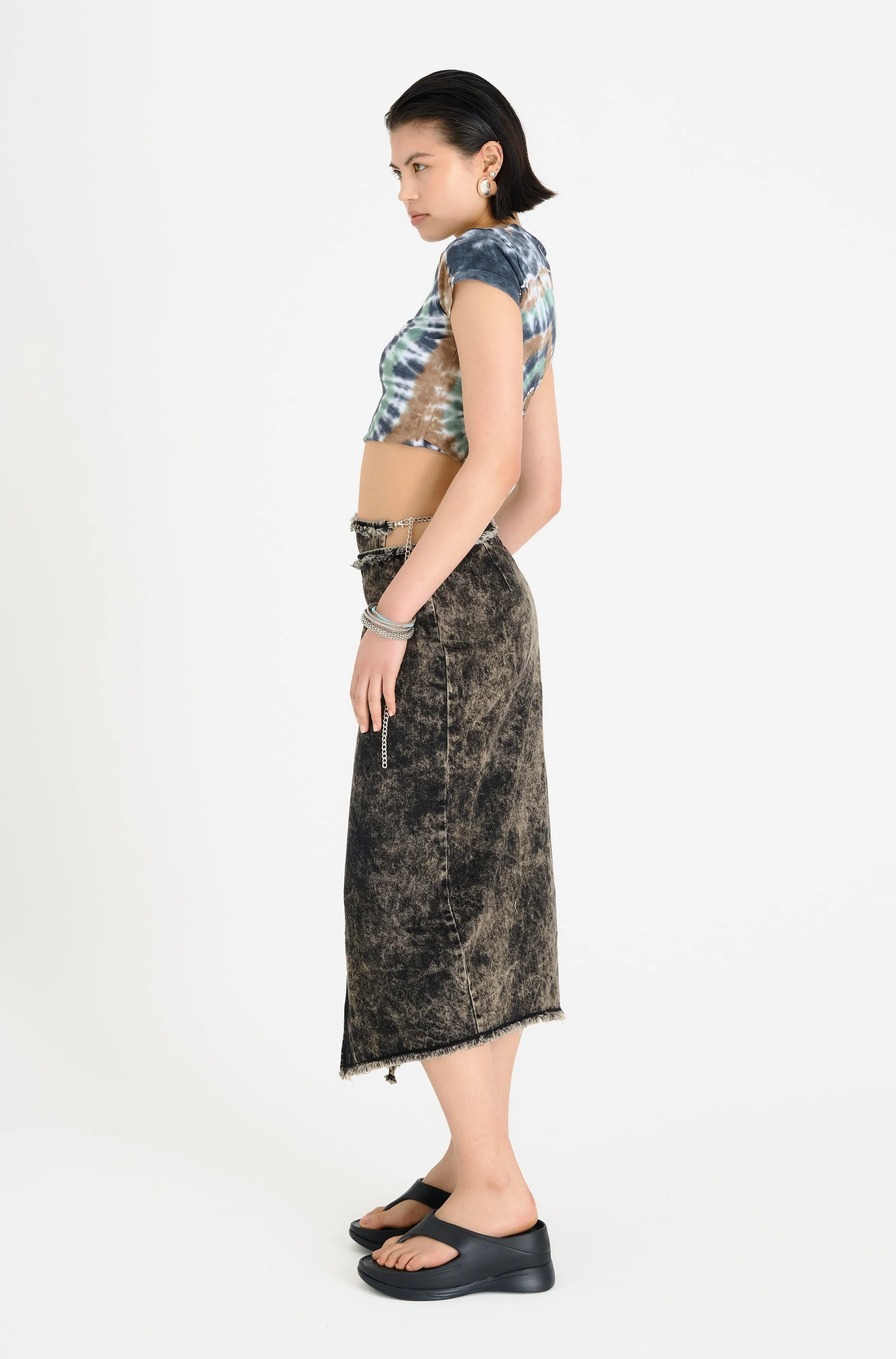 ribbed texture Jewel Tones Rune Denim Maxi Skirt