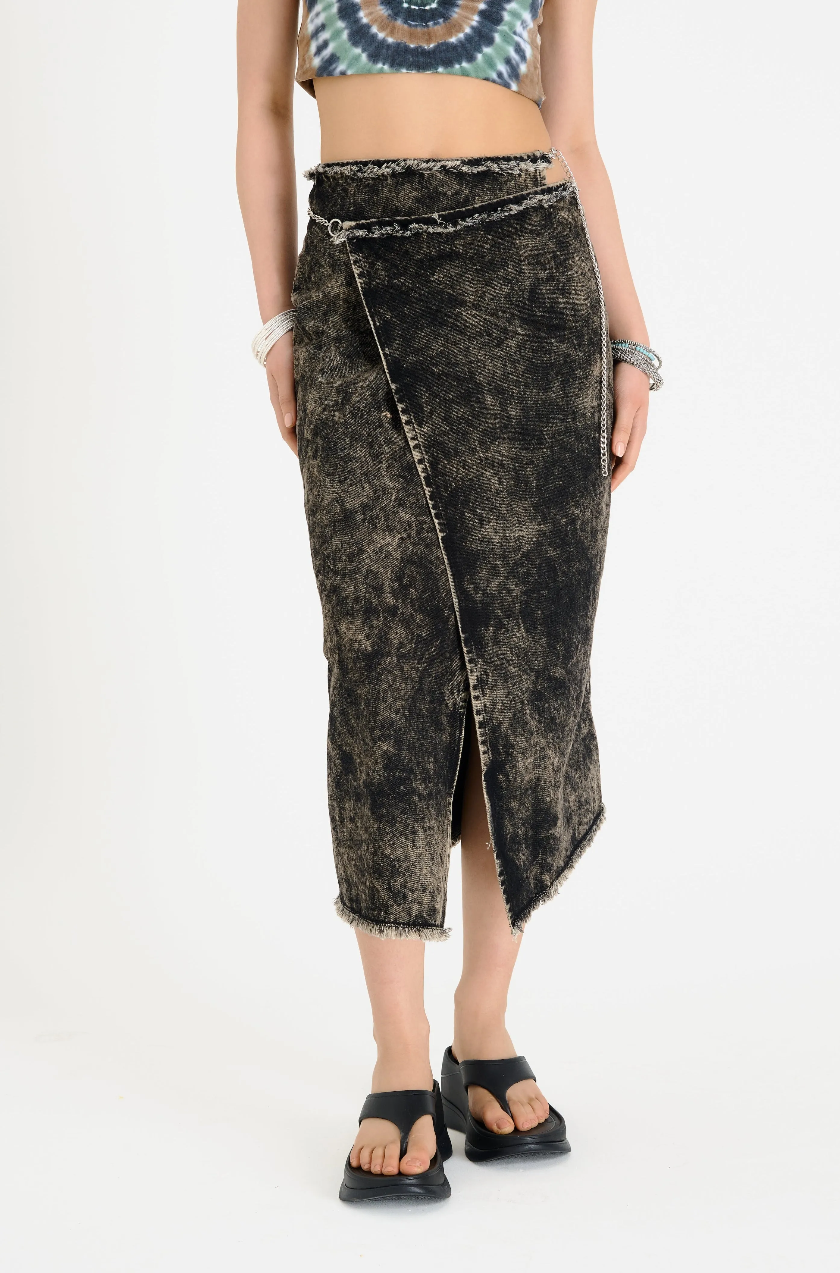 Hygienic Coating Fresh Energy Rune Denim Maxi Skirt