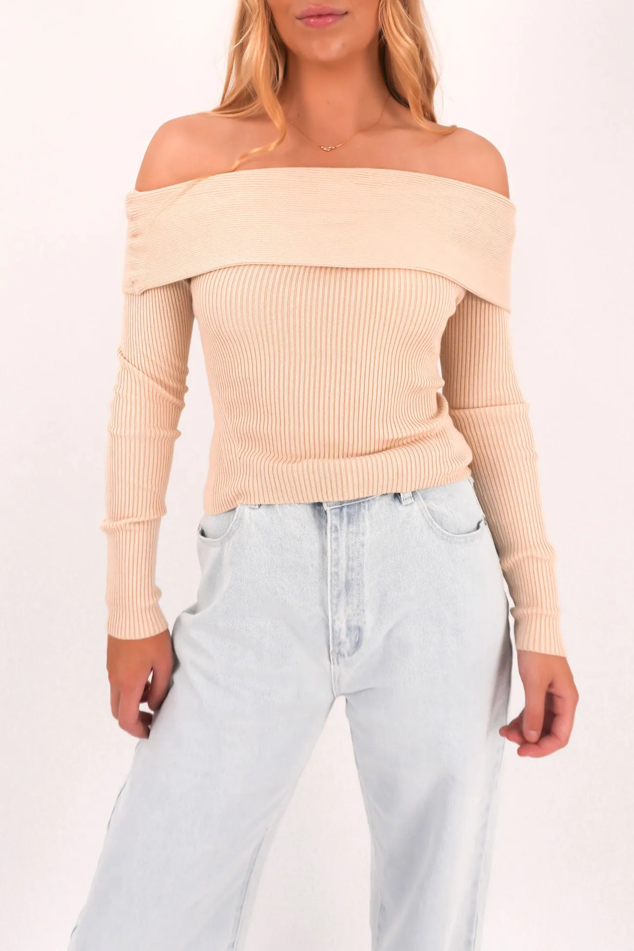 AntiPilling Surface winter clothing Sabine Off Shoulder Knit Natural