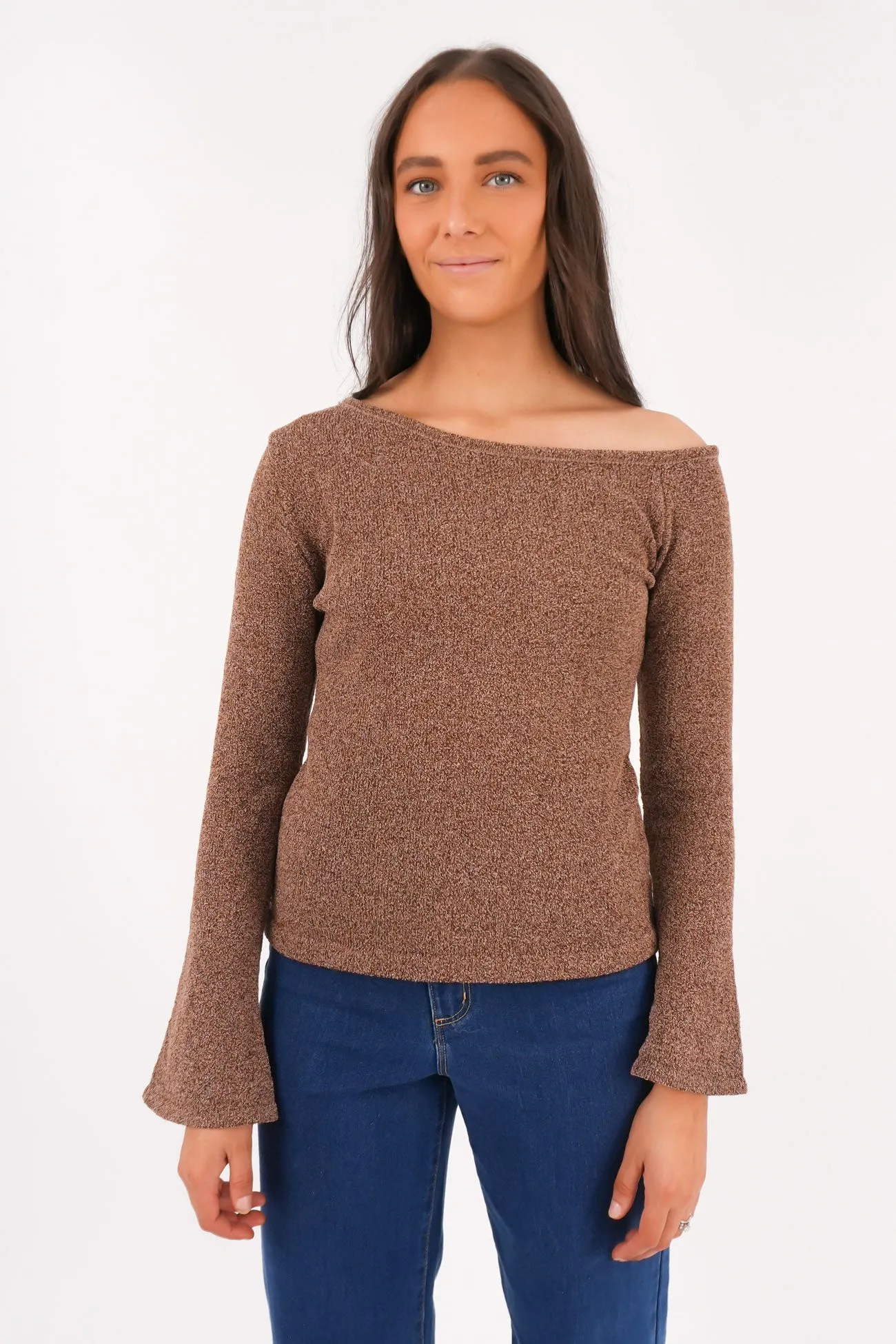 Saffi Knit Long Sleeve Top Chocolate Flex Fit
