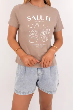 Heathered Fabric Saluti Regular Tee Stone