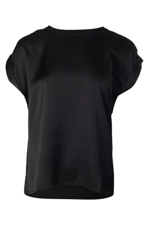 MatteFinishTexture Comfortable Sweater Satin Mix Top with knit back | Black | 4512A1