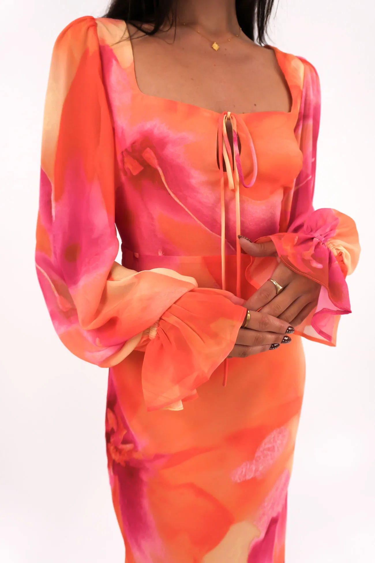 Timeless Beauty Lunch Date Ariella Maxi Dress Orange Bloom