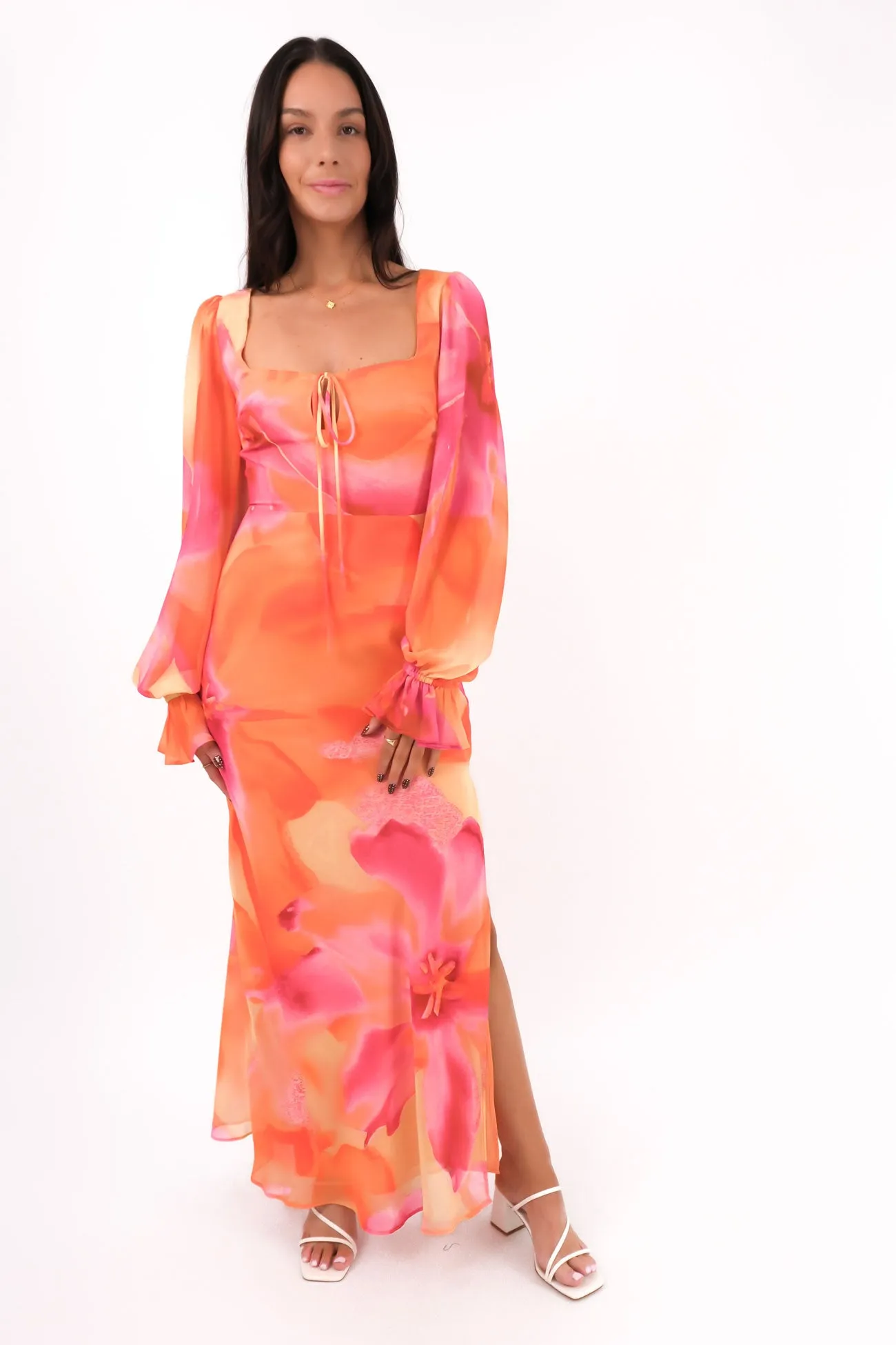 Weekend Ready Cotton Skin Ariella Maxi Dress Orange Bloom