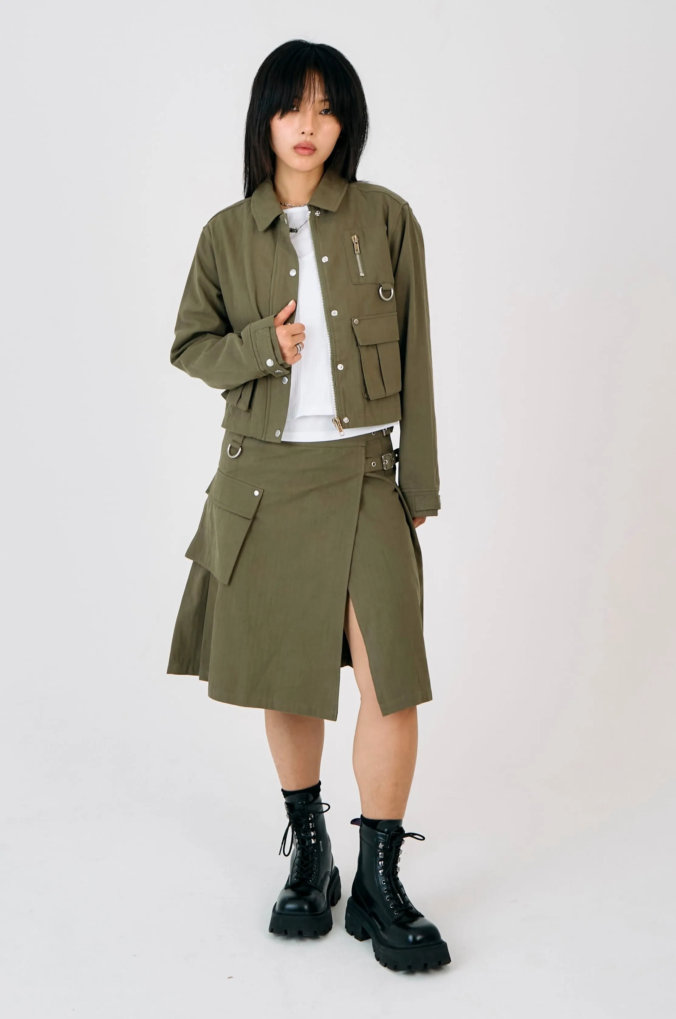 Scout Utility Midi Skirt Slip Resistant Waist Tonal Look