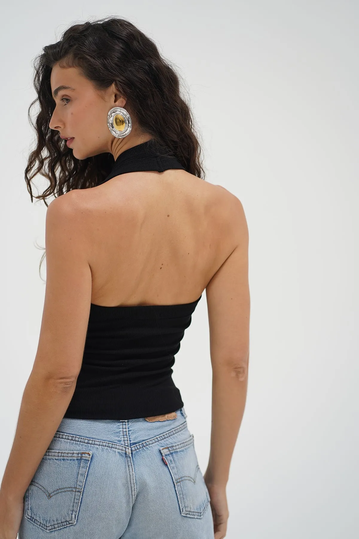 Jules Double Layer Ribbed Halter - Black Web Glow