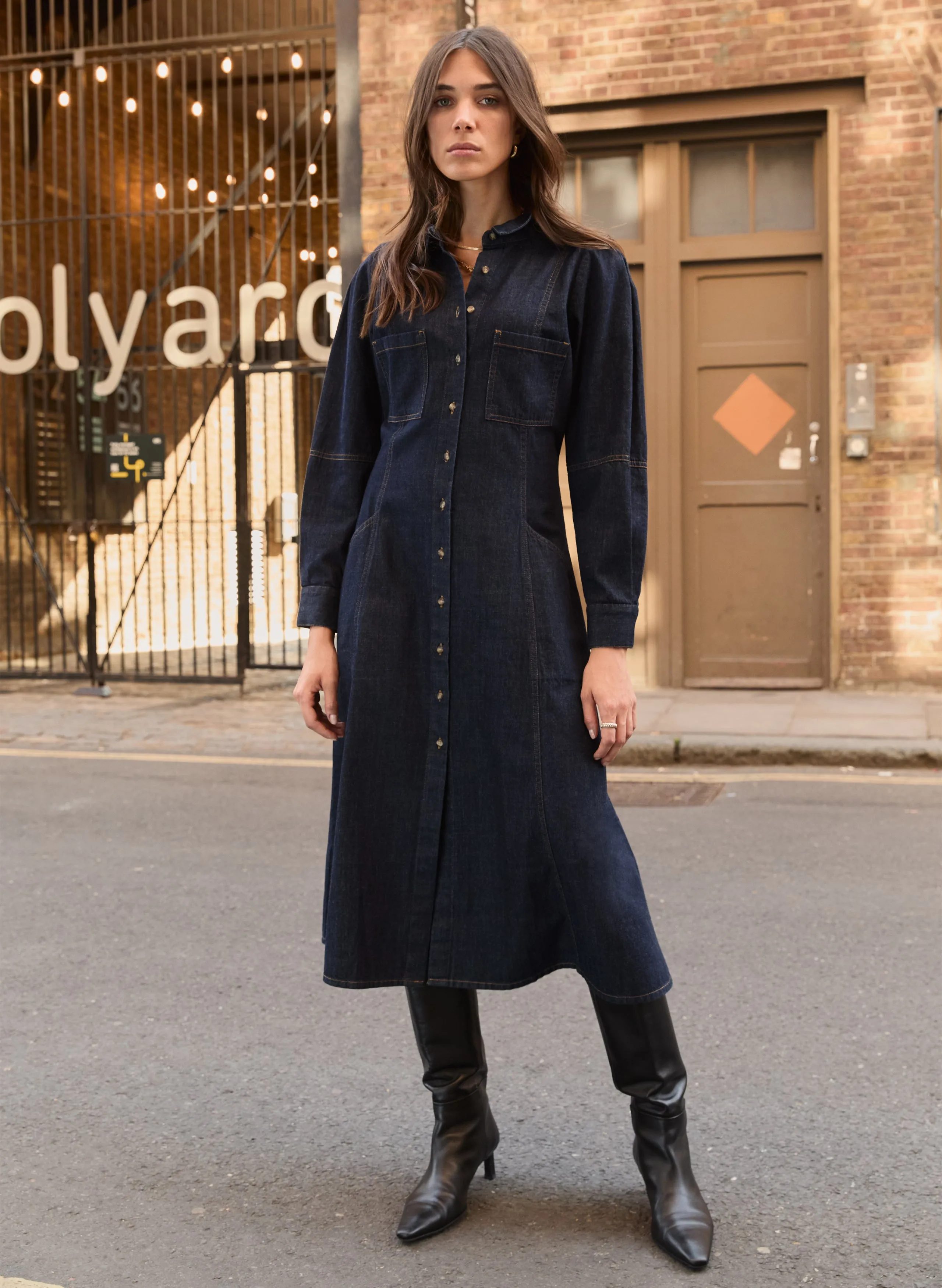 Romantic Style Channing Organic Denim Midi Dress