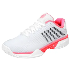 K-Swiss Women's Hypercourt Express 2 - White/Neon Pastel Pink lace up closure Breathable Knit Construction