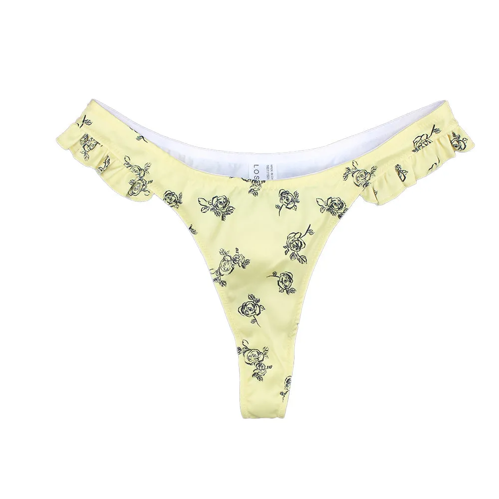 Quick Dry Technology Women's Floral V-Style Bikini Bottom,Yellow