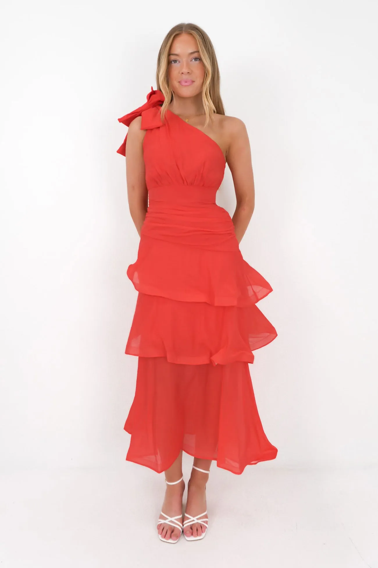 Sunset Scene Seema Midi Dress Red