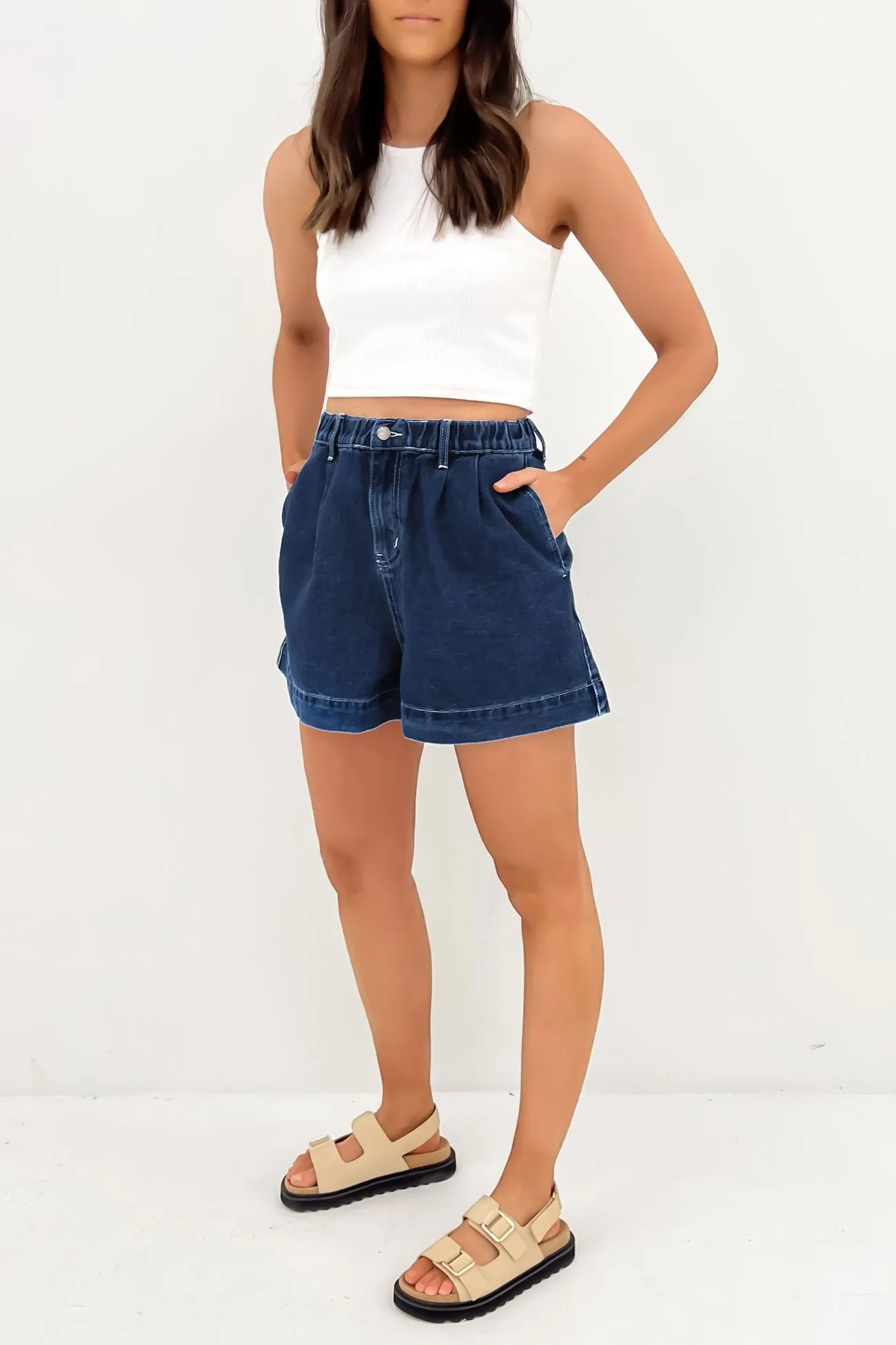 Serina Denim Short Dark Blue Secure Closure System