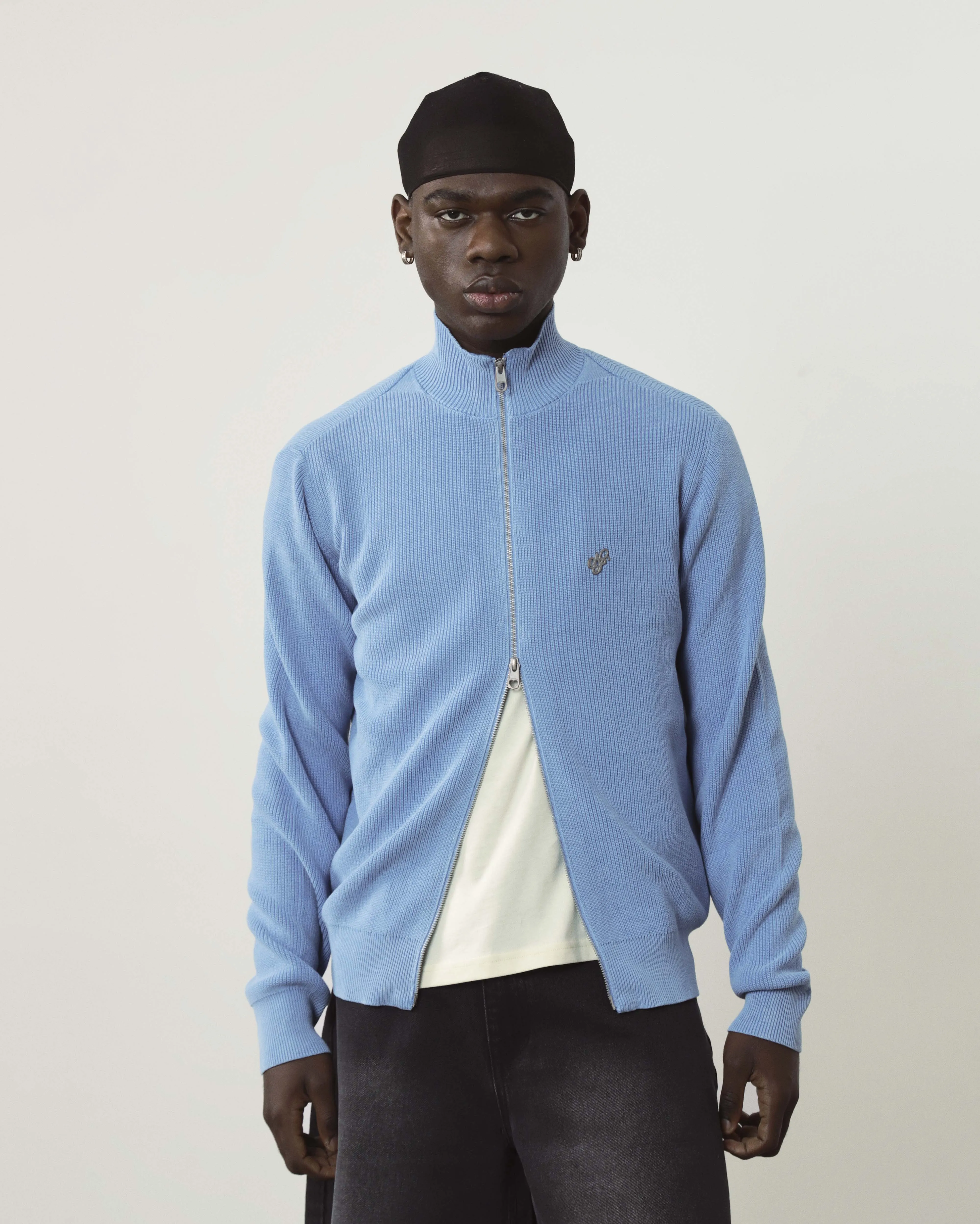 Shady Zip-Up Knit Cardigan Blue Cashmere Blend