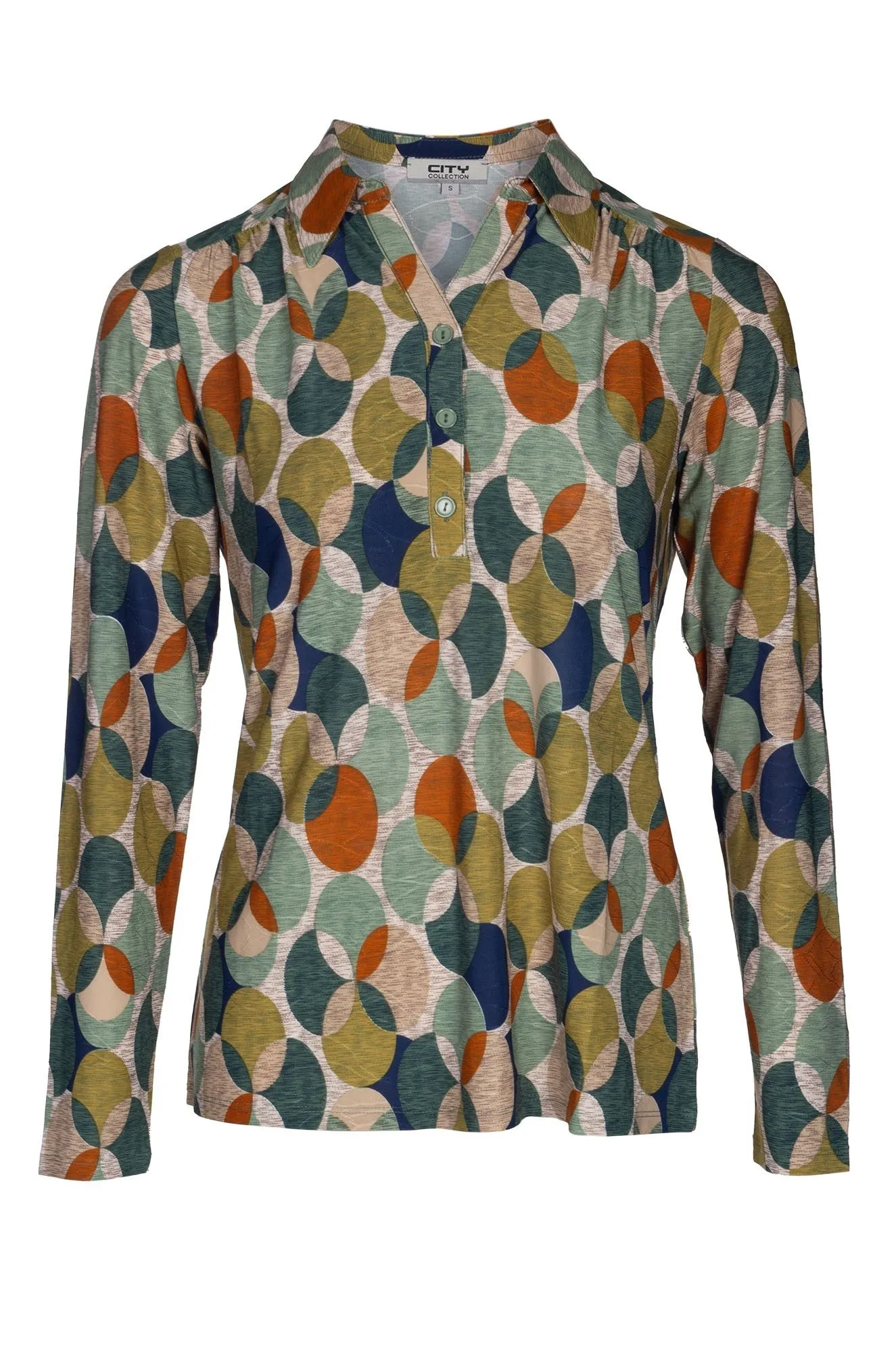 Printed Slinky Polo Top | Olive Navy Circle | 7405B1 Outdoor Apparel Transitional Clothing