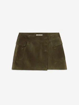 Shoot Mood Warm Fit The Suede Cargo Mini Skirt -- Cypress