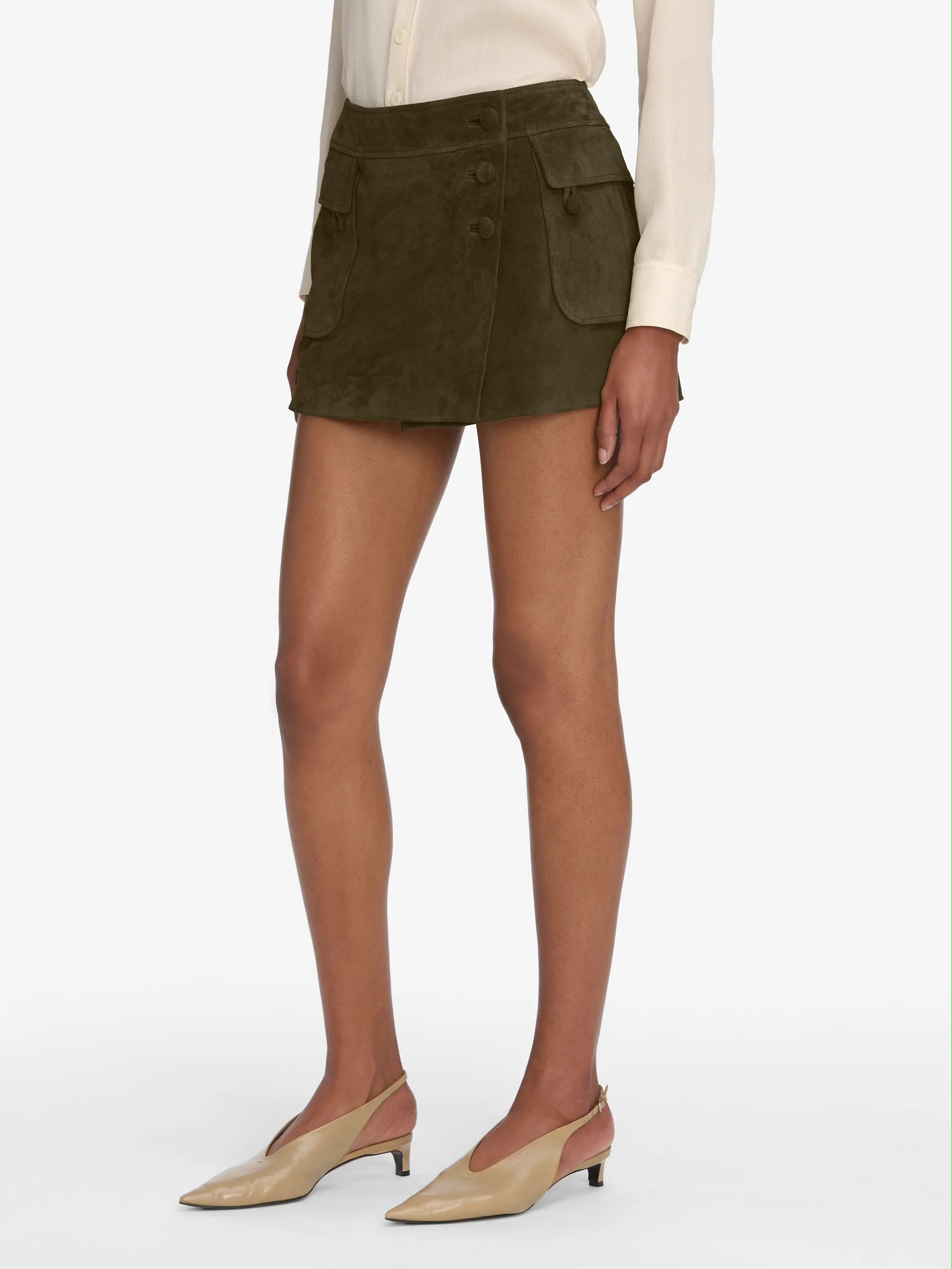 BiasCut Trims The Suede Cargo Mini Skirt -- Cypress