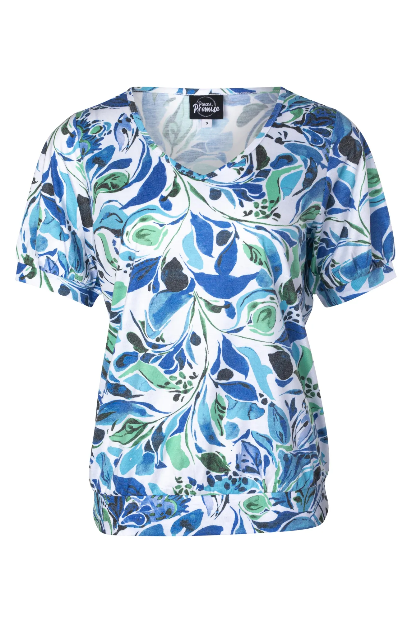 V neck Top with hem band | Royal Water Garden | 7203A1 ErgonomicCut