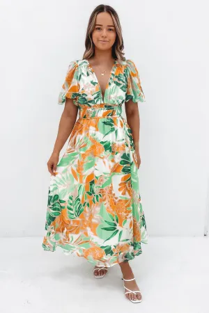 Marcus Midi Dress Green Miami Floral Chic Layering Fluid Cut