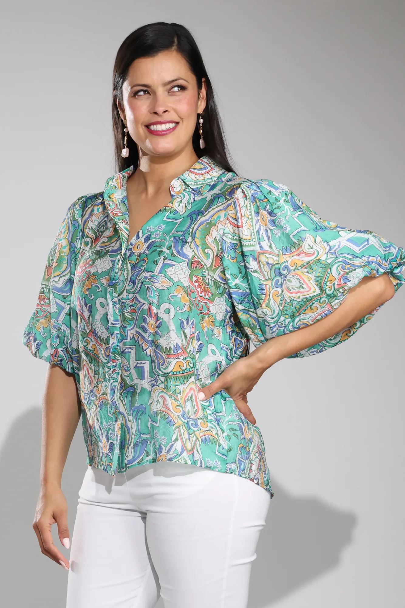 Chic and Soft Shirt | MULTI GREEN | 0034C1