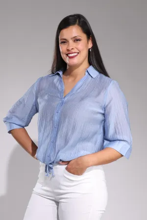 Shirt with waist tie | Chalk Blue | 0103C1 EasyCareFinish