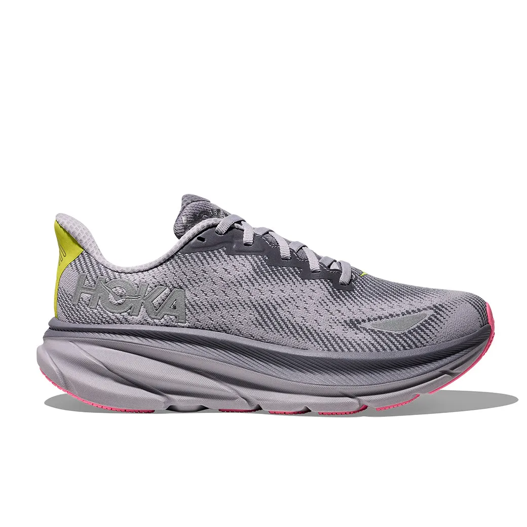 Womens Hoka Clifton 9 GTX in Grey Skies/ Foggy Grey day - running shoes