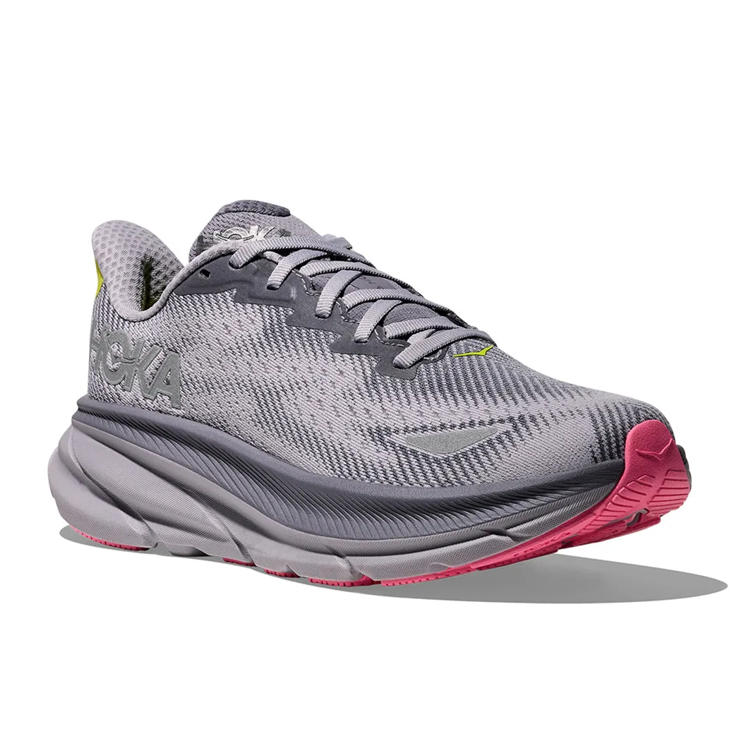 Womens Hoka Clifton 9 GTX in Grey Skies/ Foggy Grey easy to put on