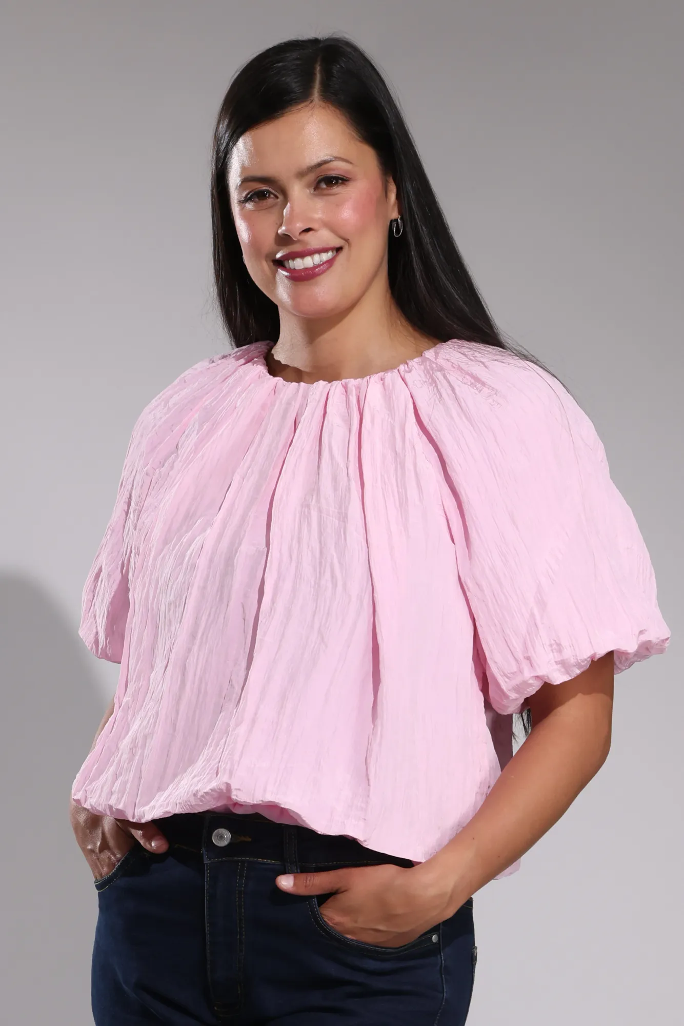 Casual Wear Short length Satin Crush Top | SOFT PINK | 4641A1