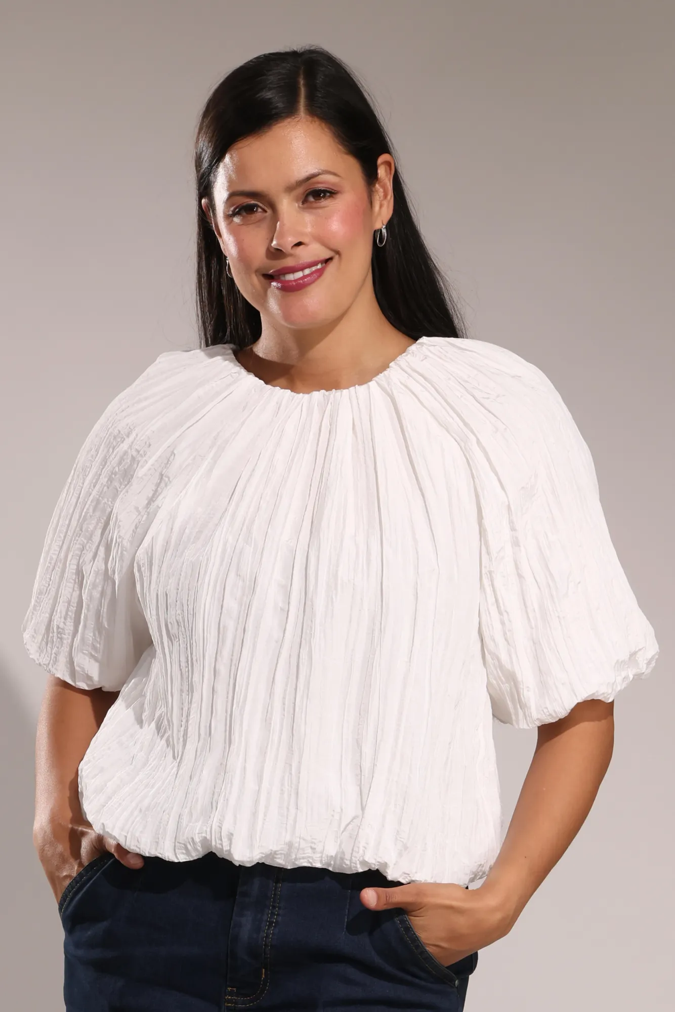 Short length Satin Crush Top | WHITE | 4641A1 Poise Fit Tulle Soul