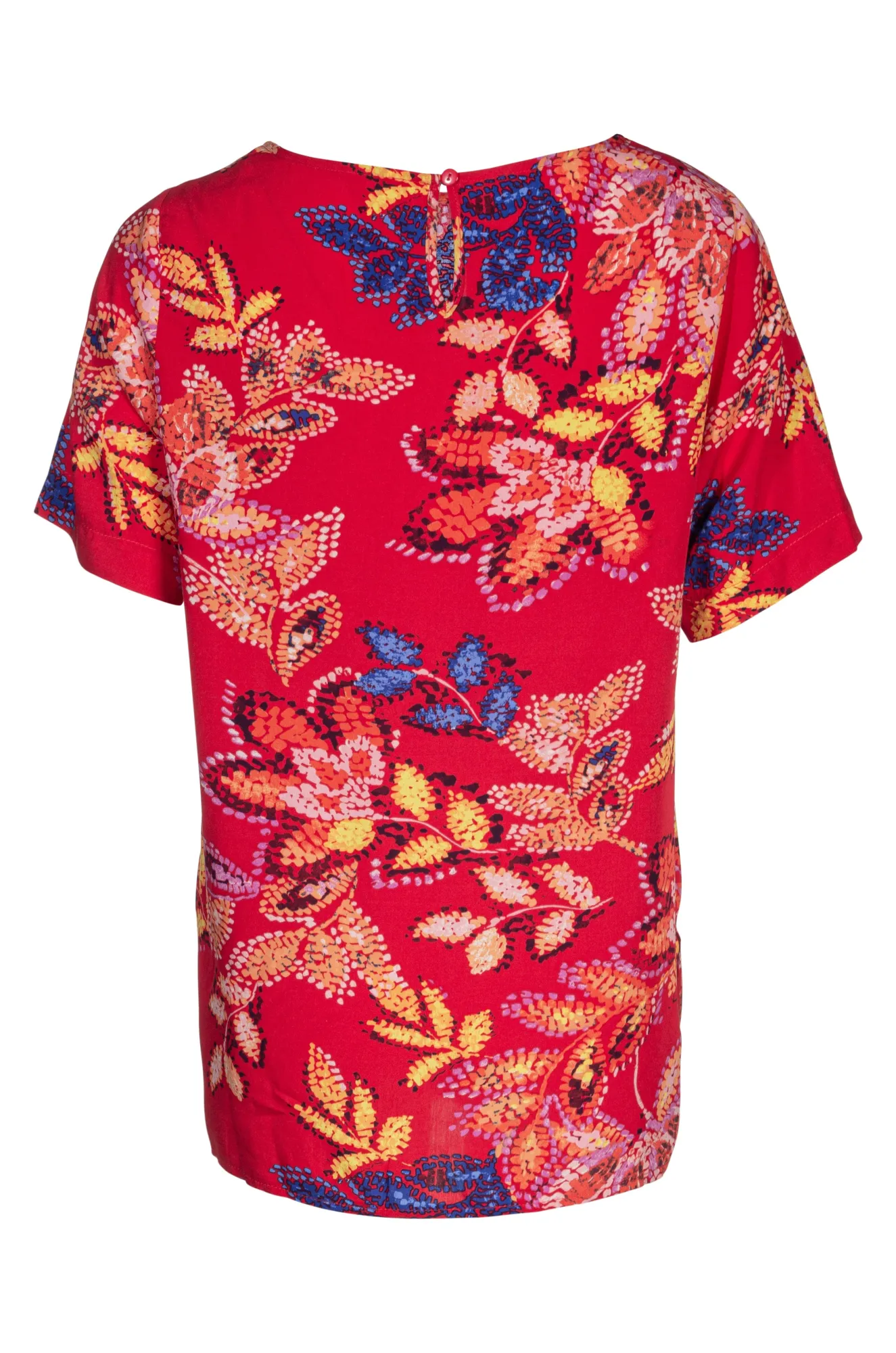 Short sleeve Top with hi low hem | Red Gold Leaf | 3338A1 Weekend Style Outdoor Fashion