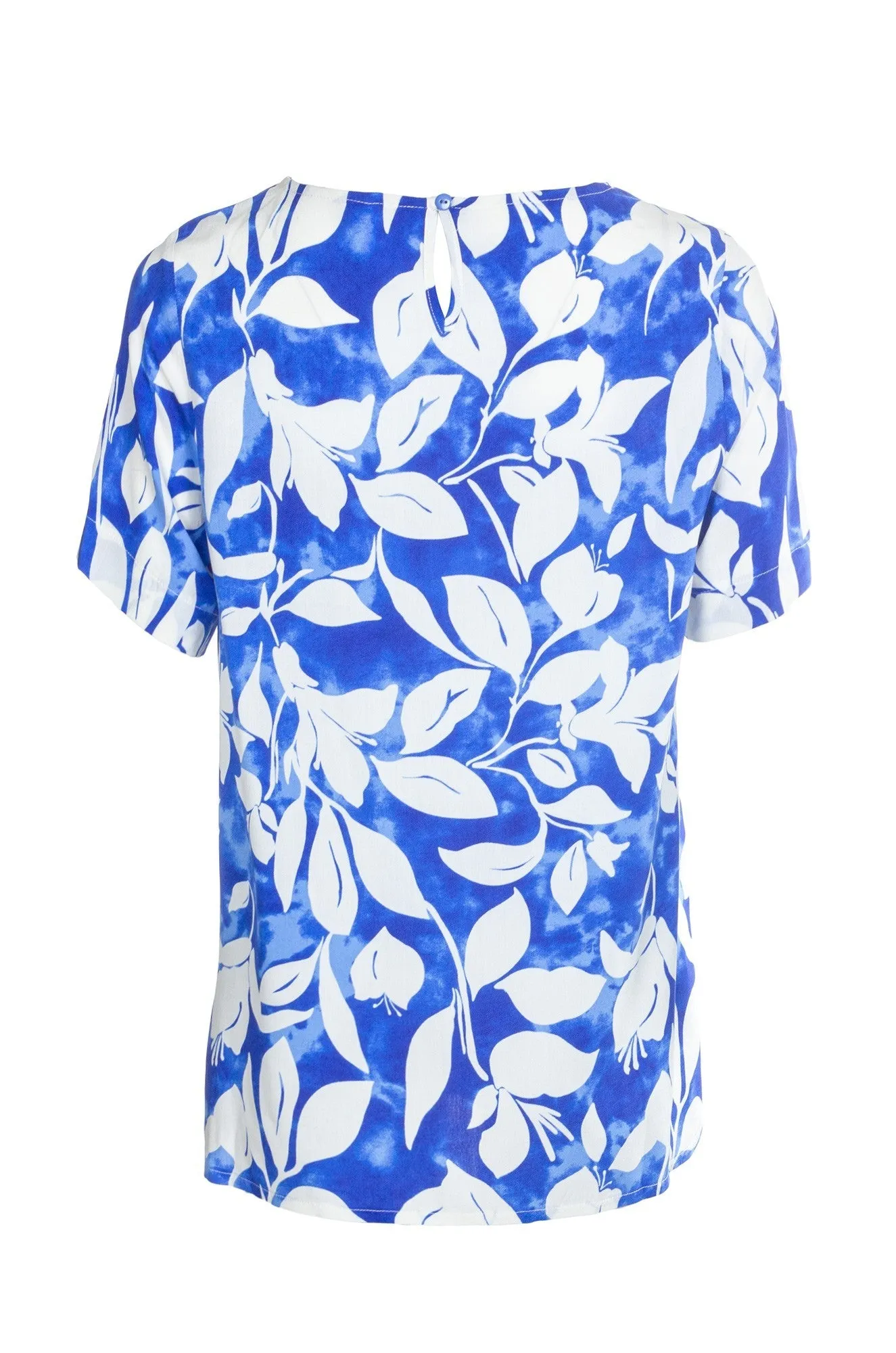 Short sleeve Top with hi low hem | Royal White Leaf | 3338A1 Warm Fashion