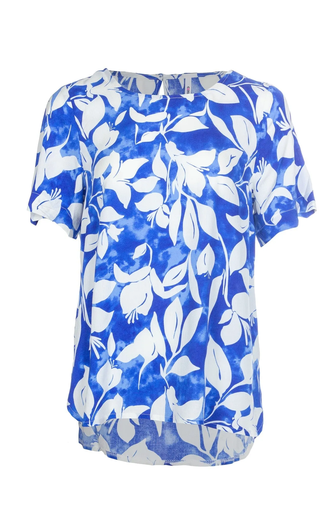 Short sleeve Top with hi low hem | Royal White Leaf | 3338A1 Classic Sweater FlexibleMaterial