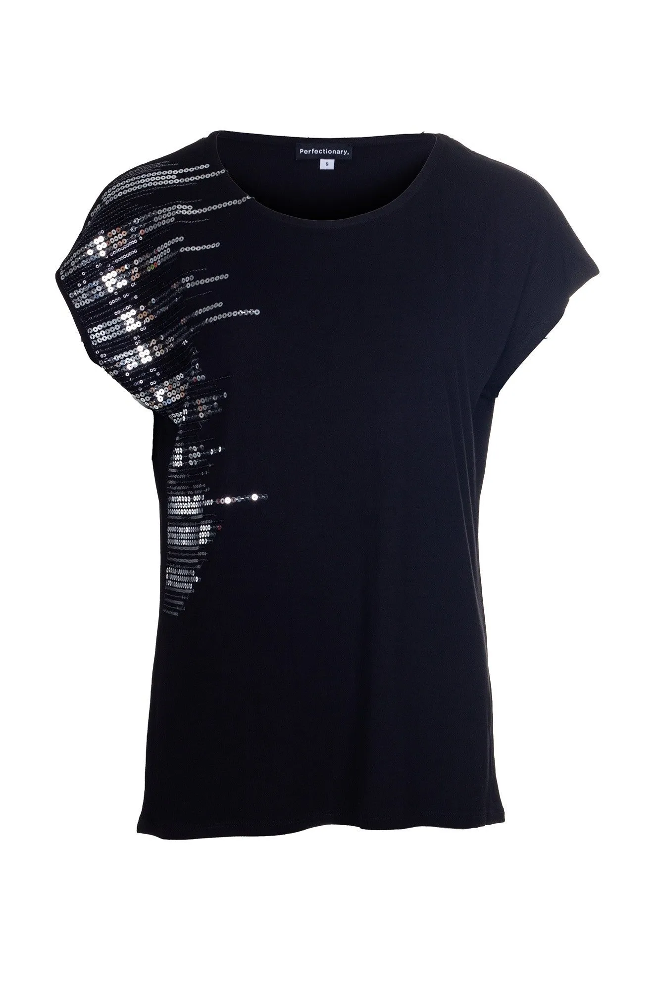 Sequin trimmed Top | Black | 4531A1 QuickDrying