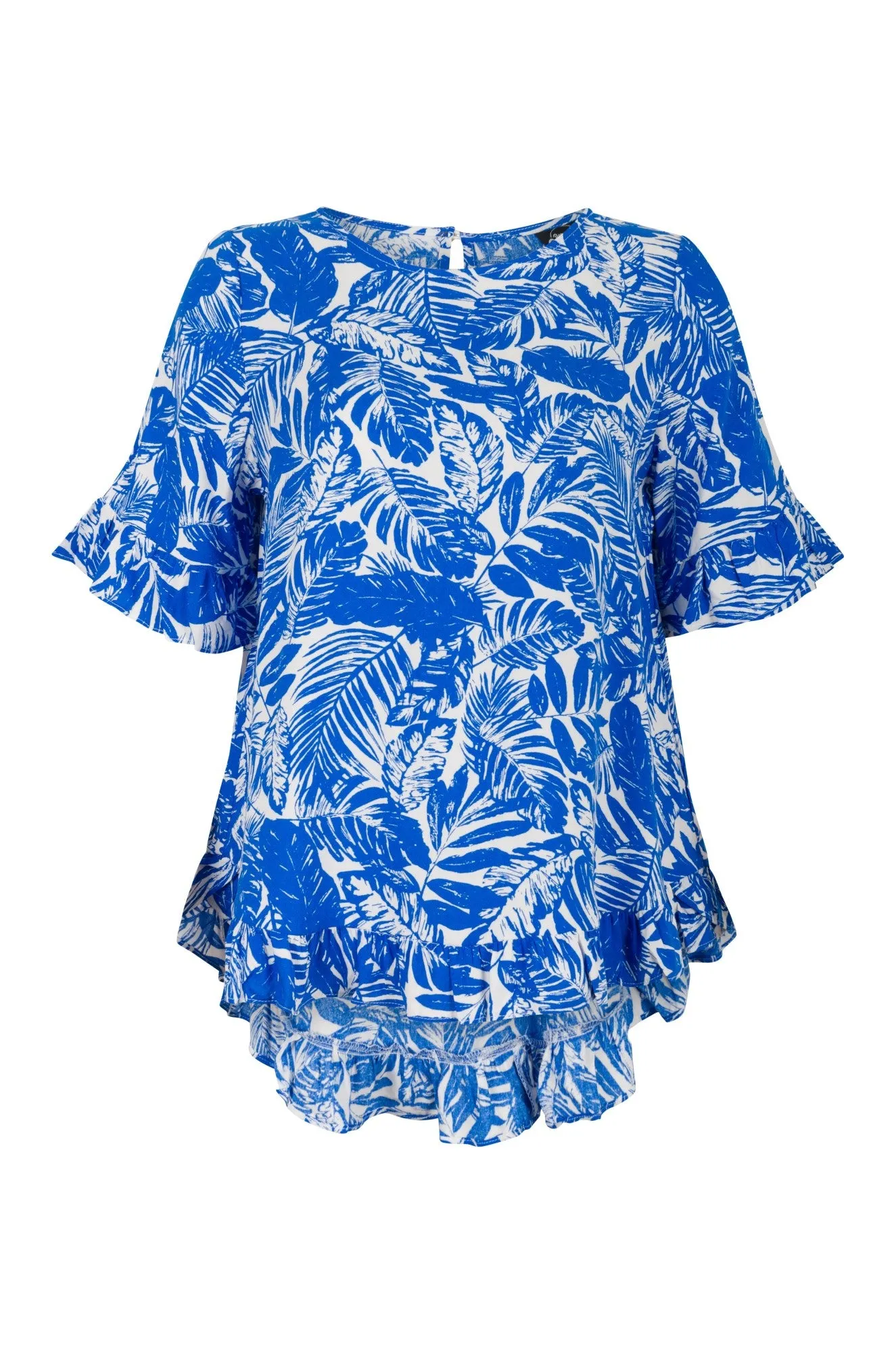 Viscose Top with ruffles | Marine White Jungle | 7331A1 DurableCoverstitch Comfy Fashion