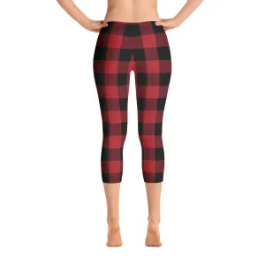 Lumberjack Red Women's Capri Leggings by ReadyGOLF Fitness Lover Cycling Trip Home Lounge Fade Resistant