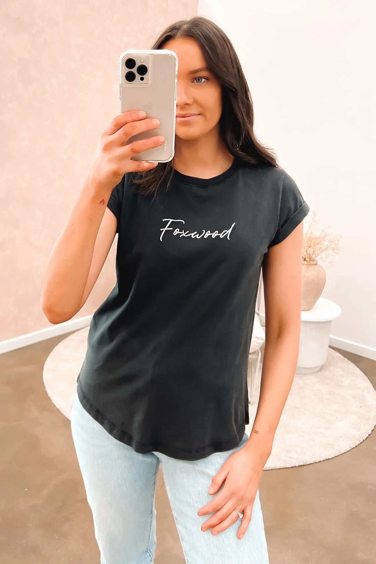 Smooth Flatlock Stitching Signature Tee Washed Black