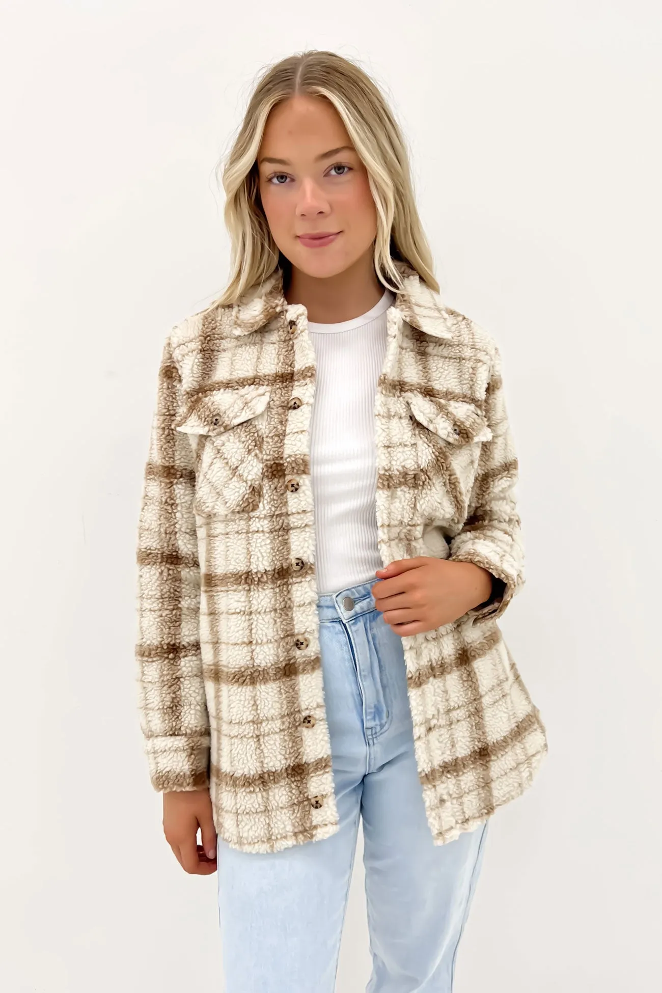 Silent Sherpa Jacket Cloud Button Closure