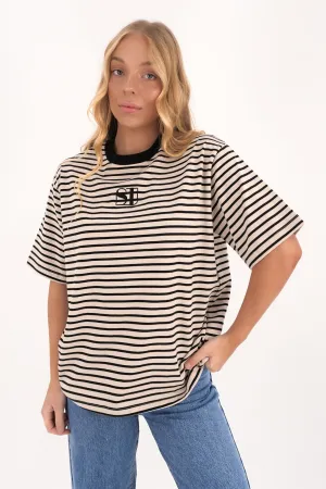 Silent Stripe Short Sleeve Tee Black comfortable top