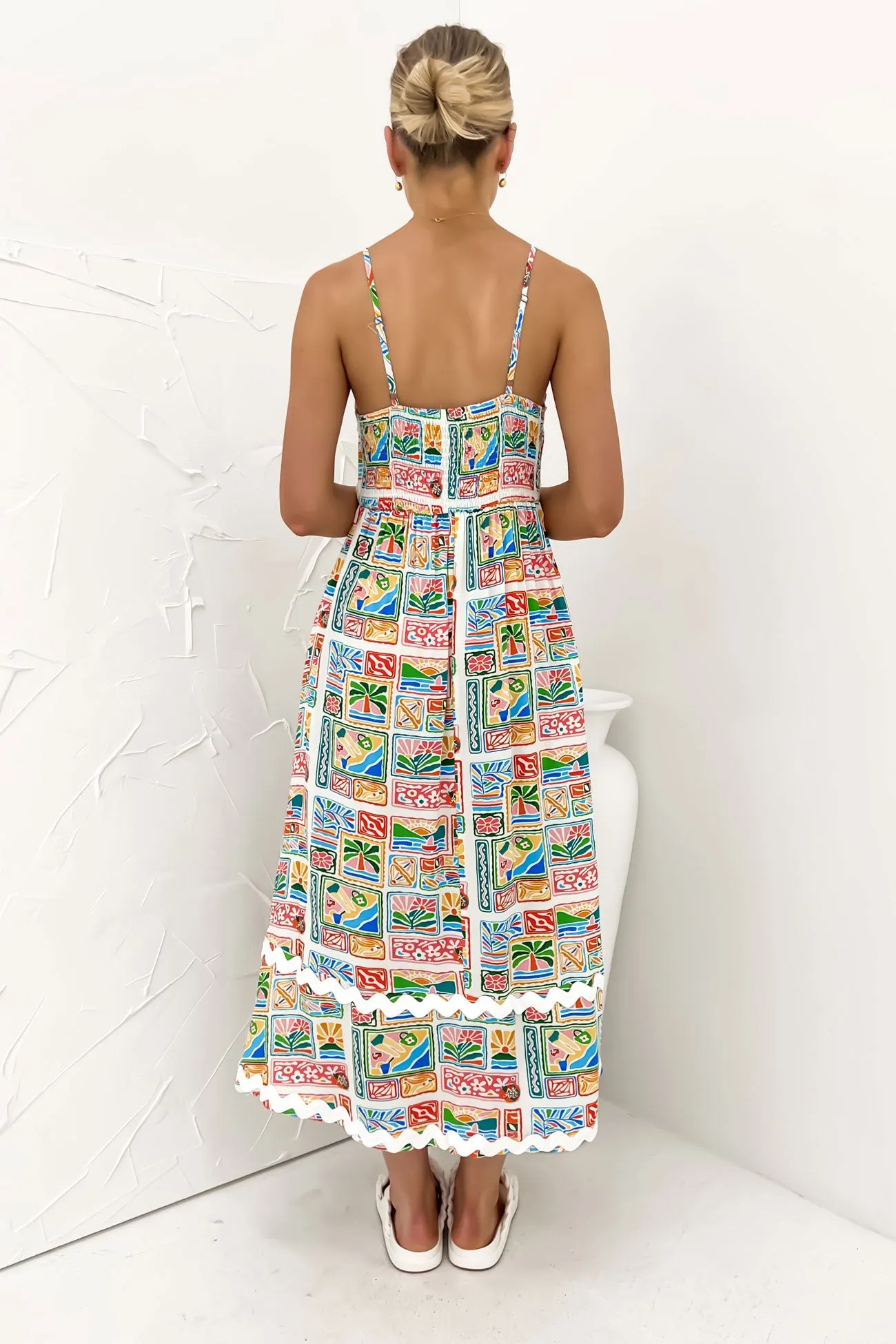 Tiered-Skirt Caley Midi Dress Postcards