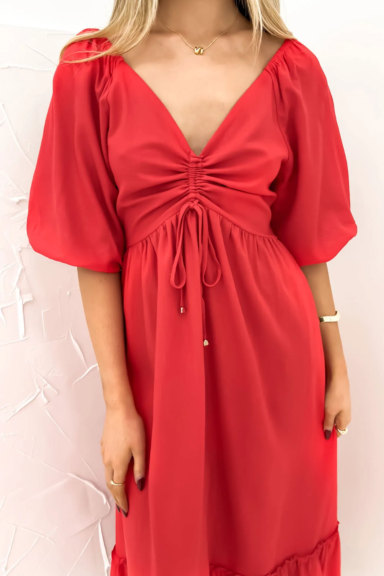Tayten Maxi Dress Red Beaded-Sleeve
