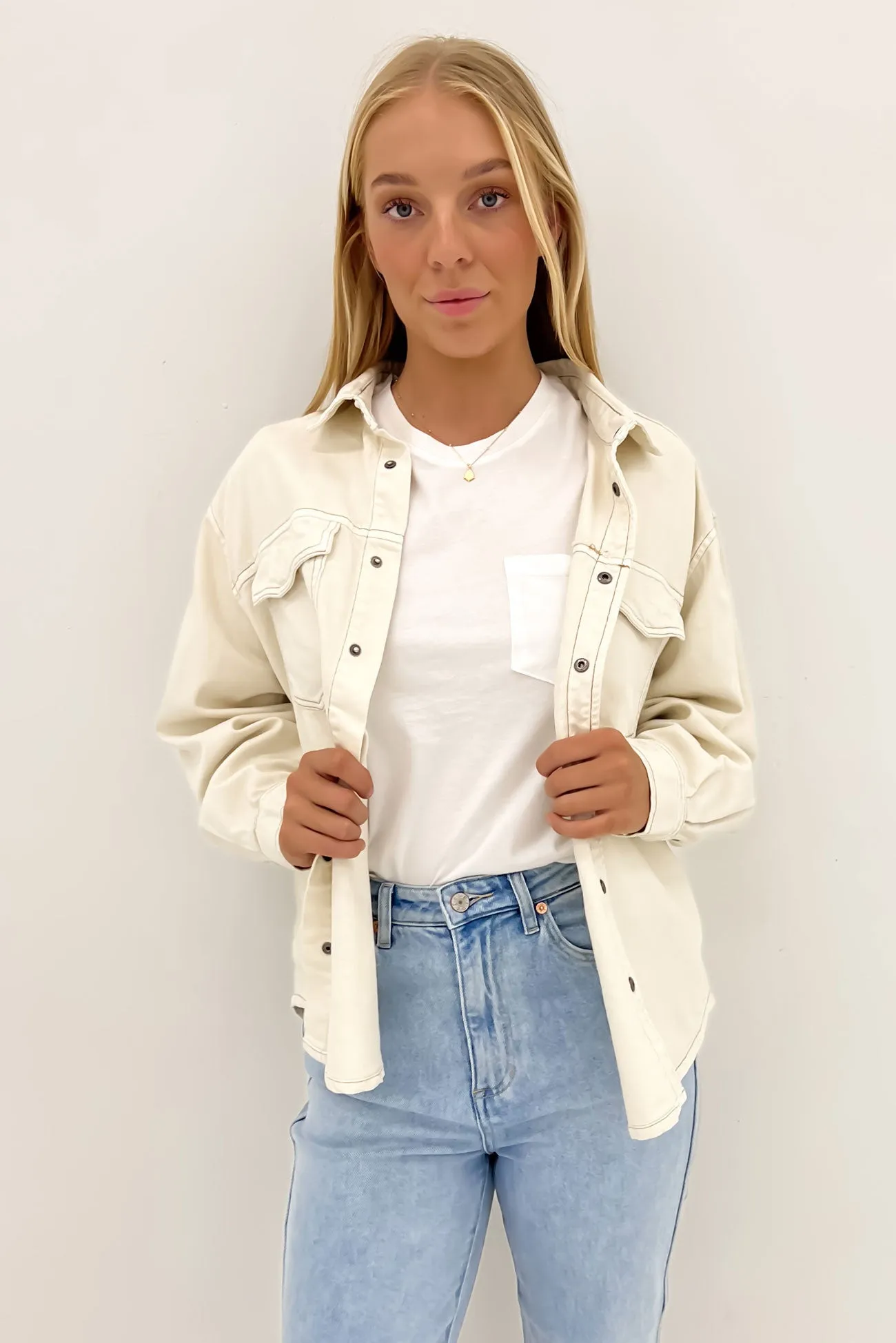 Daisy Denim Shirt Ecru Stylish and Comfortable Reinforced Shoulders