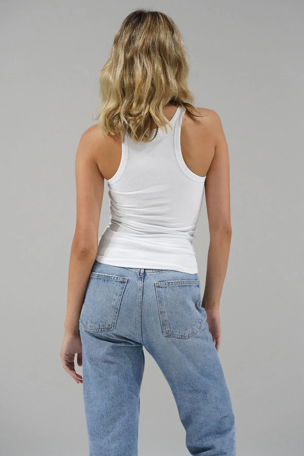 QuickDryDesign NoSlipTrims Skinny Racer Ribbed Tank - White