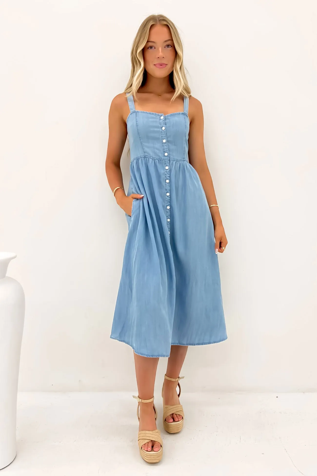 Rye Midi Dress Chambray Slit-Hem Day-to-evening dress