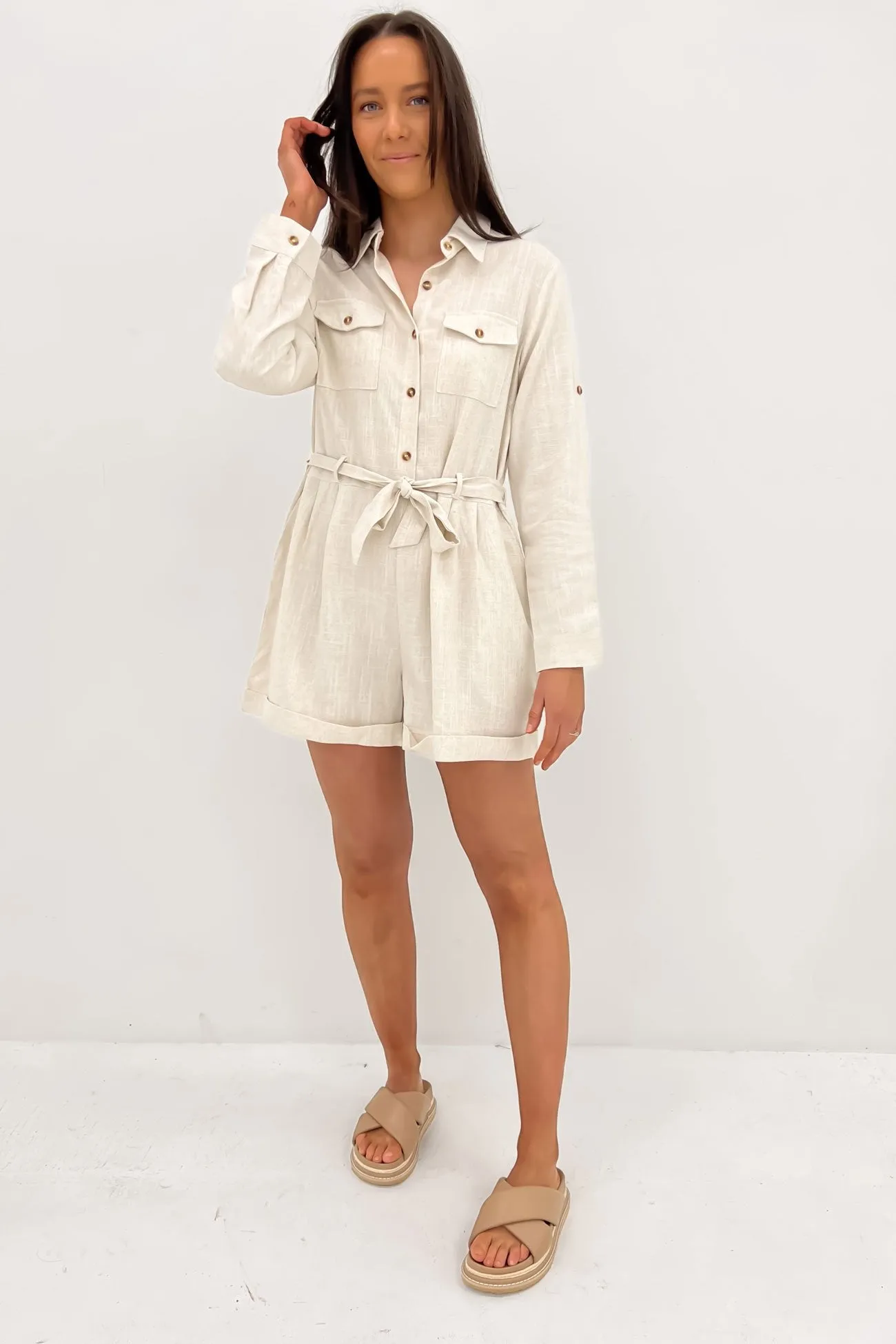 Wrenley Playsuit Beige HypoallergenicFabric Athleisure Cool