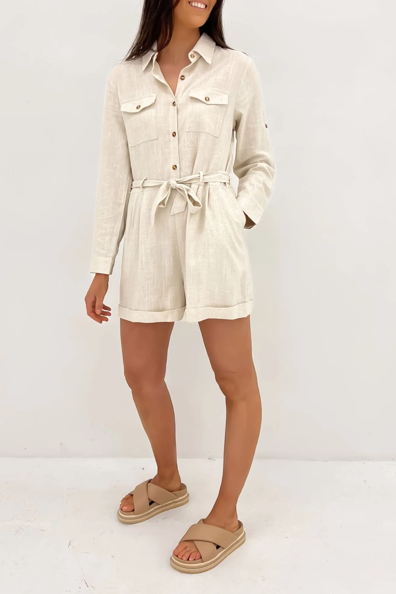 Stone Glow Wrenley Playsuit Beige