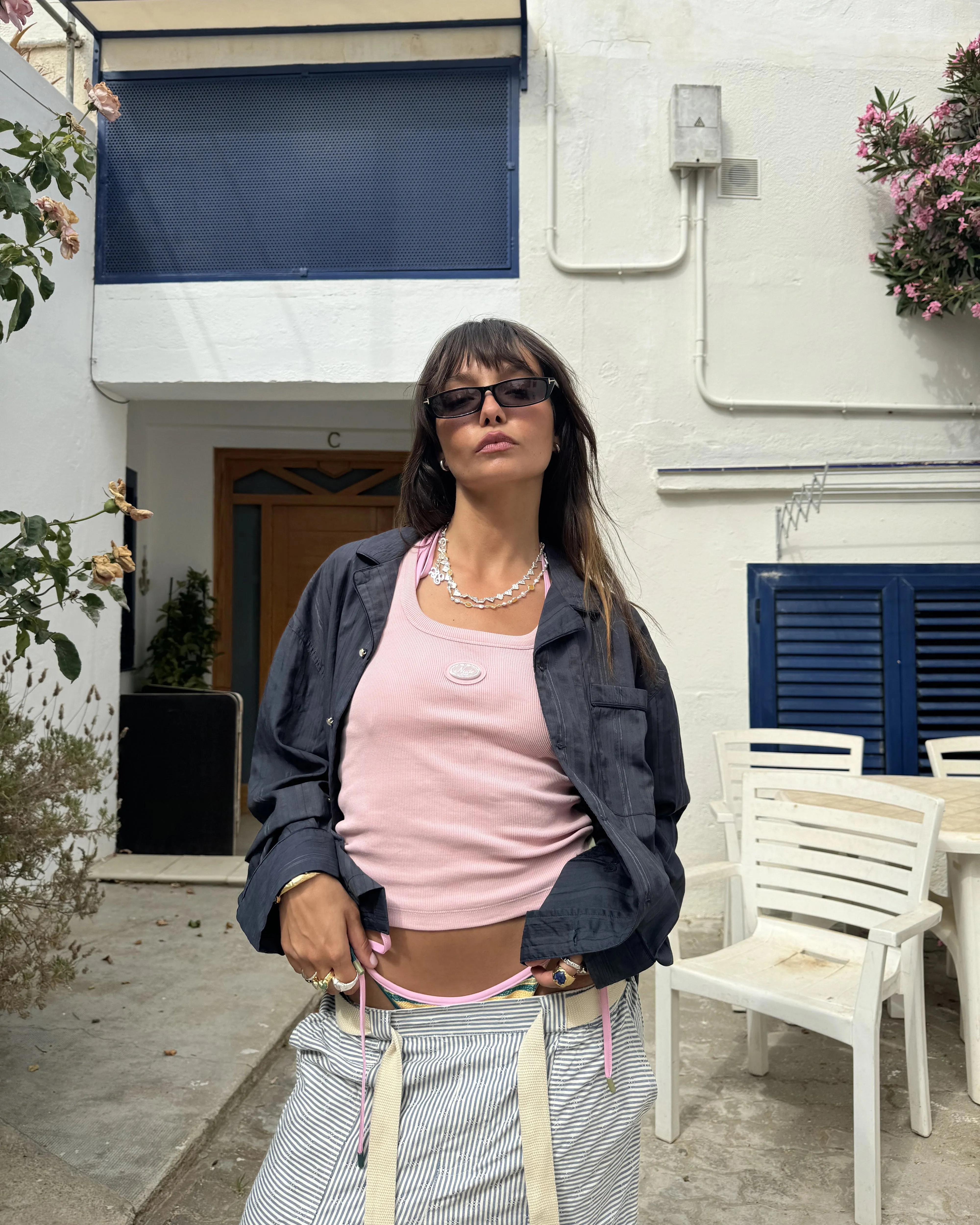 Flexible Waistband OrganicCotton Sleepy Shirt Navy