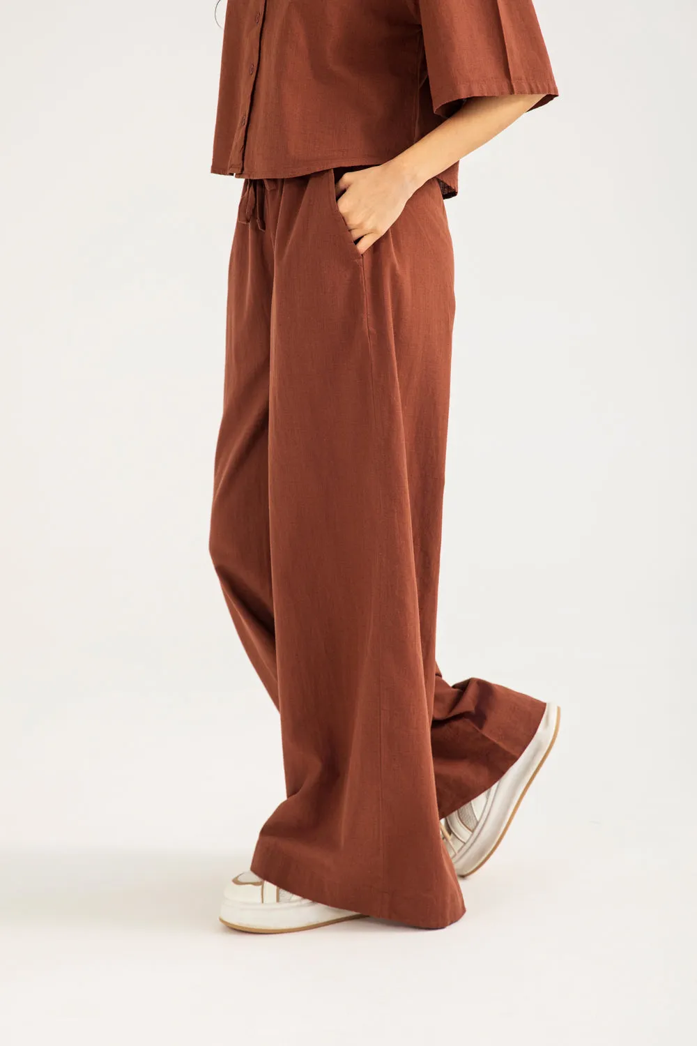 LINEN WIDE LEG TROUSER Tear Resistant Weave