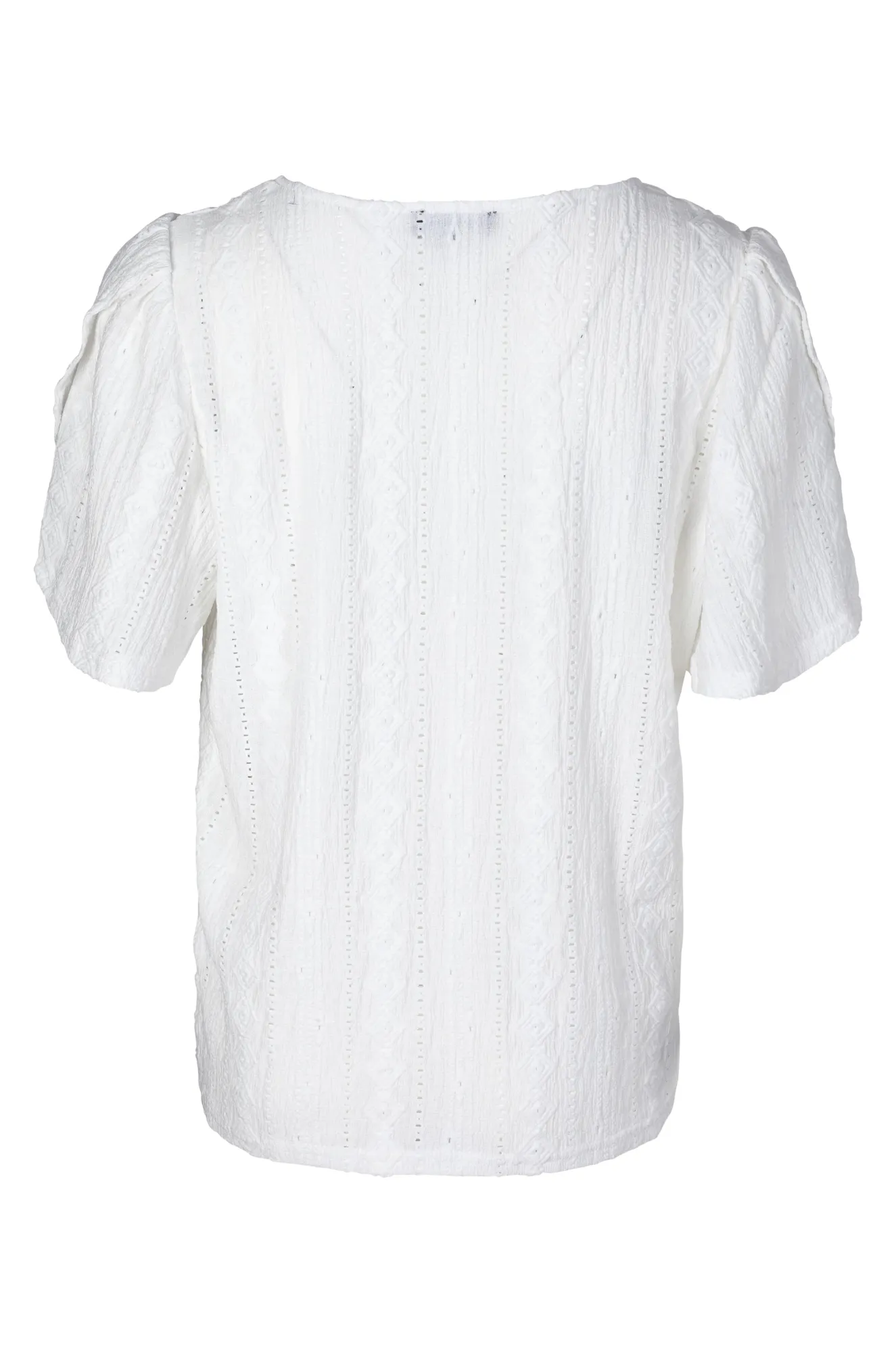 StainReleaseCoating Elegant Coat Jacquard Stretch Tulip sleeve Top | WHITE | 4622A1