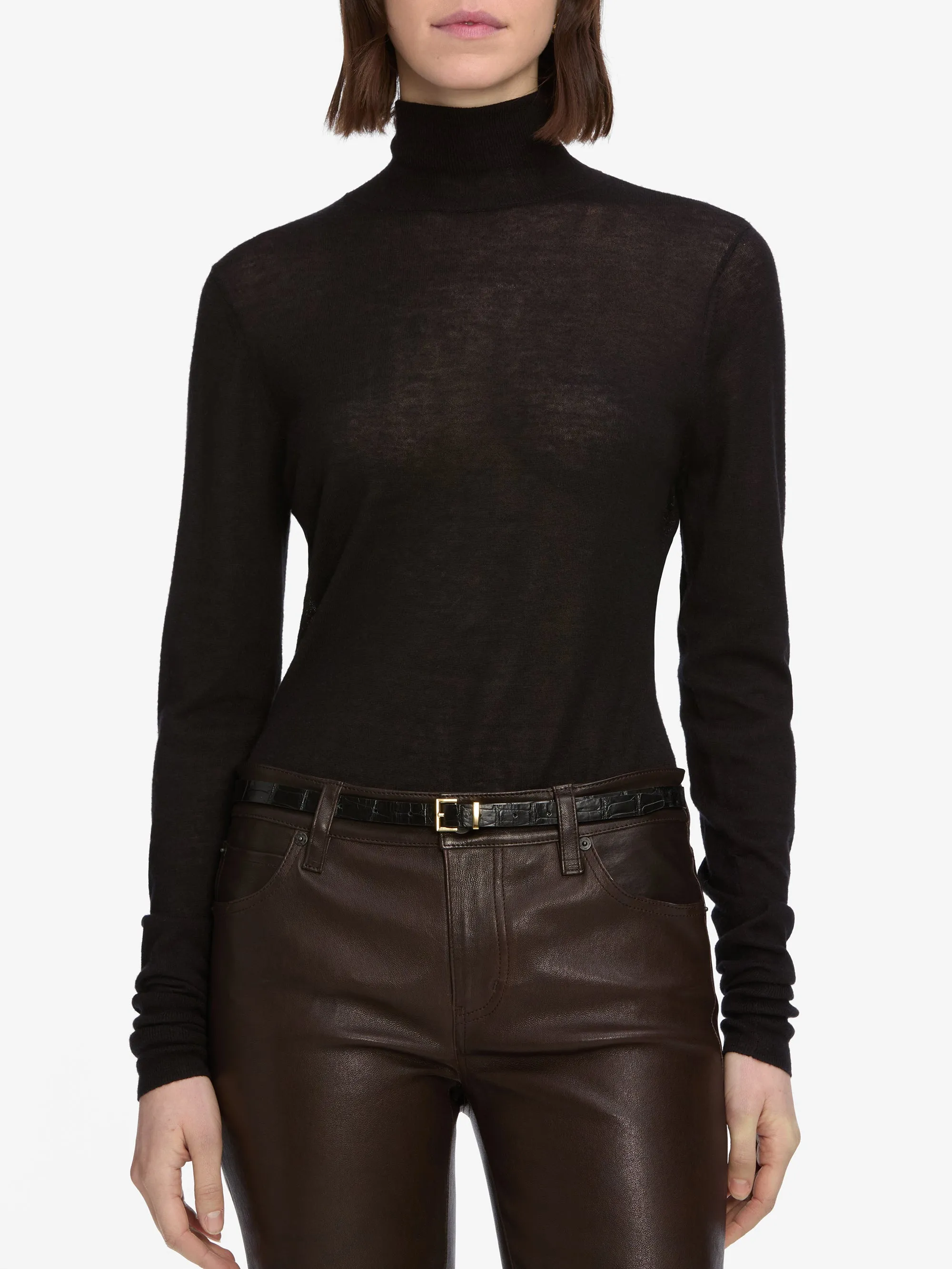 Slim Turtleneck -- Black Plush Texture