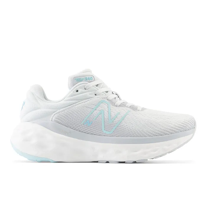 Shock Absorbing Sole Design high - top ankle protection Womens New Balance Fresh Foam X 840V1 in Quartz Grey/Virutal Blue/Bright Cyan/White