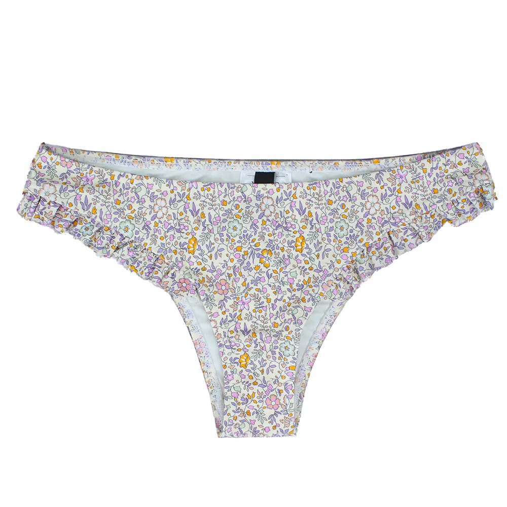 AI Style Soft Sweater Women's Frill Waist Floral Bikini Bottom,Multi